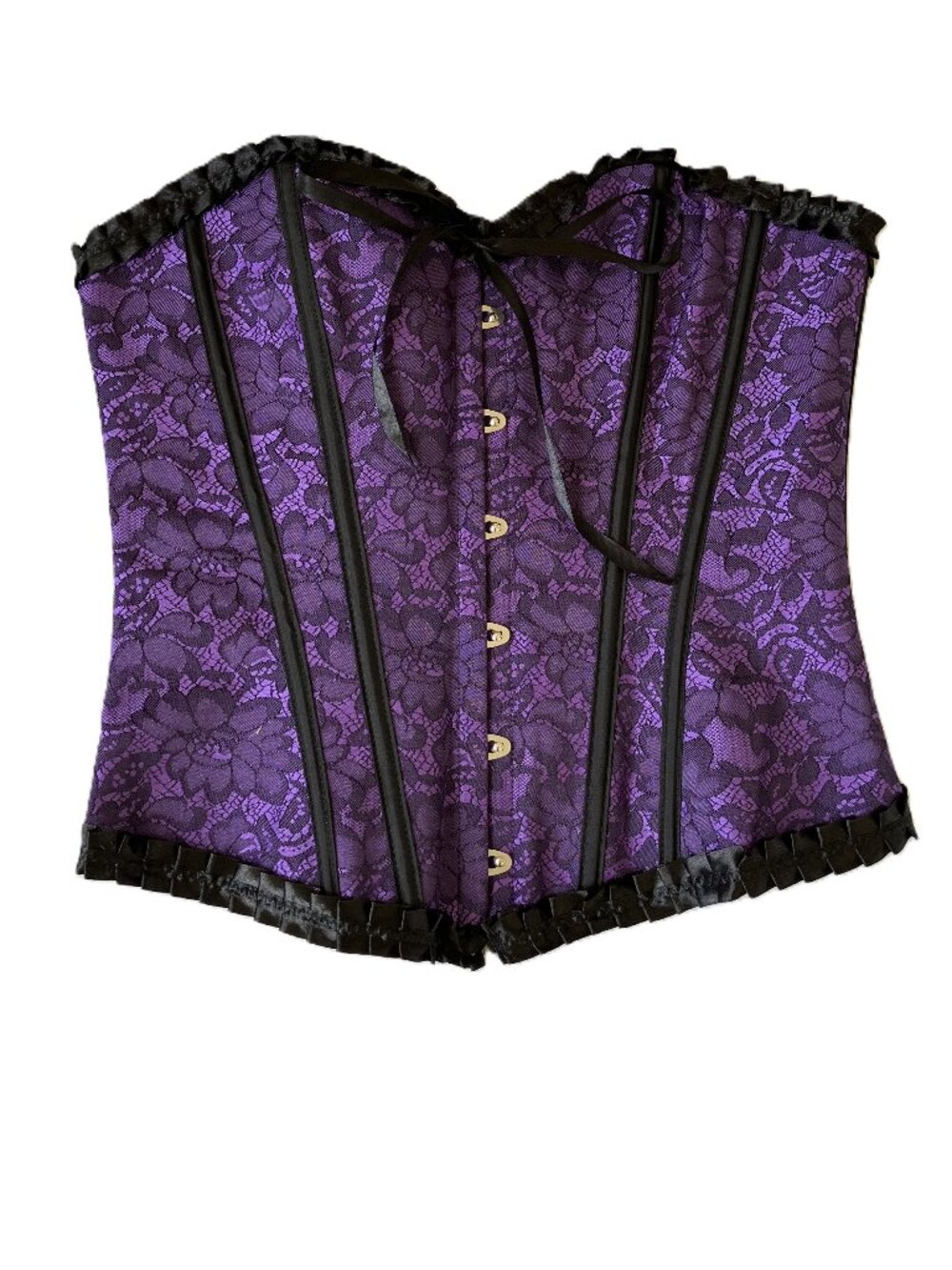 Purple & Black Lace Corset Bustier Strapless Top with Matching Thong NWT XL